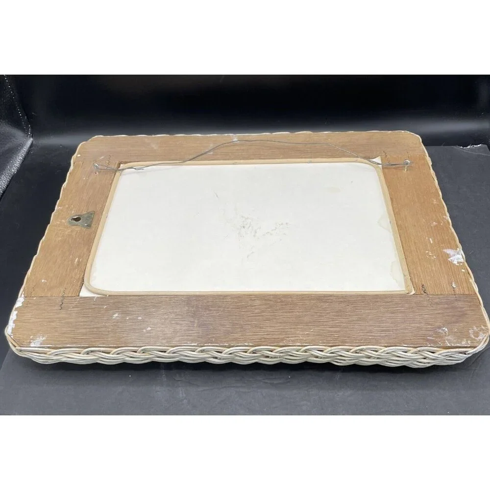Vintage White Wicker Rectangle Wall Mirror Rattan  11